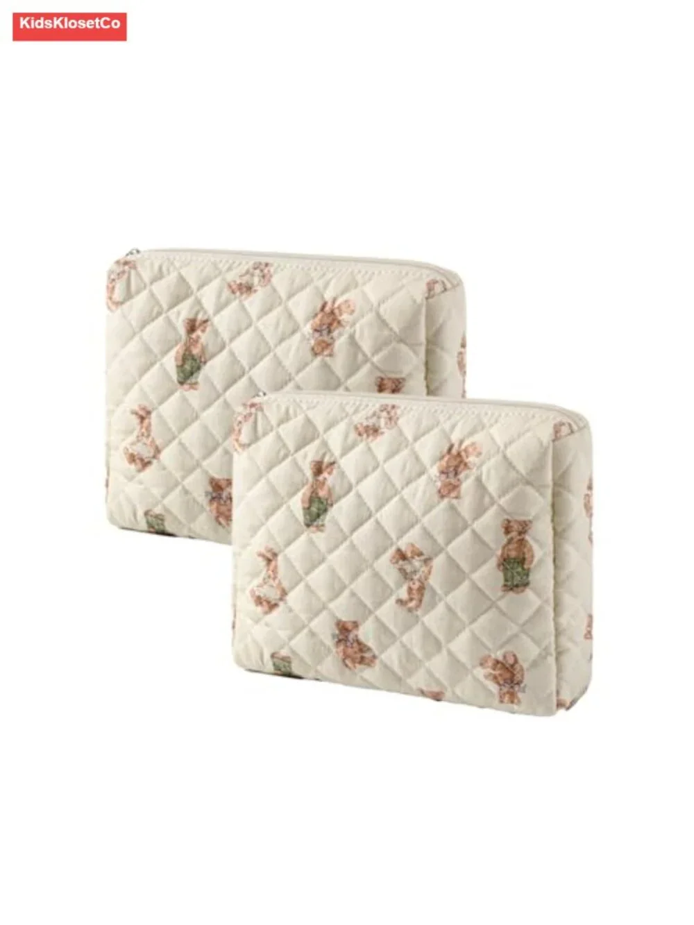 Quilted Cotton Makeup Bag 2-Pc Set Coquette Floral Cosmetic Toiletry Travel
